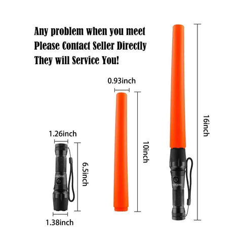 16 Inch Orange LED Traffic Wand With Cone Flashing Modes Safety Signal Work Light Handheld Flashlight Magnetic Base