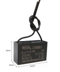 CBB61 6uF 250V AC Capacitor For Ceiling Fans 2 Wire 50/60Hz Pack Of 2 Replacement, compact size 47x29x18mm with wires