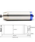 Pro Grade And Built Tough 3.7KW Water Cooled Metal Processing Spindle With ER20 Collet For CNC Routers side view with dimensions shown