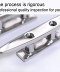 Open Base 316 Stainless Steel Boat Cleat For Mooring, 4 Inch Dock Cleat With Included Screws And Nuts, close-up inspection