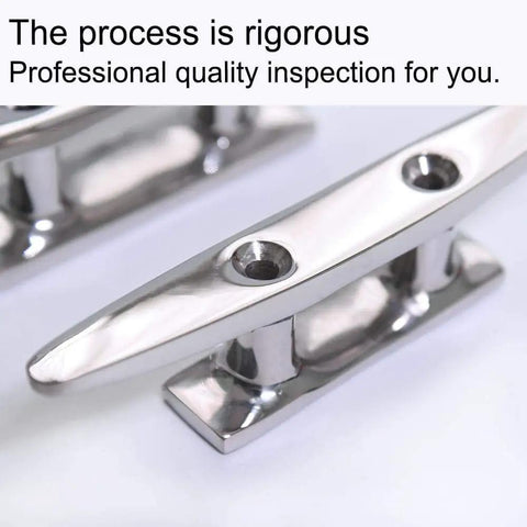 Open Base 316 Stainless Steel Boat Cleat For Mooring, 4 Inch Dock Cleat With Included Screws And Nuts, close-up inspection
