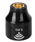Black 5.8GHz LHCP RC antenna with inner hole for FPV racing drones, featuring high gain, easy install, and anti-crash design.