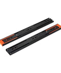 Premium Bottom Mount Drawer Slides 8 to 20 Inch Silent Concealed Heavy Duty Cabinet Runners shown from top view with black and orange finish.