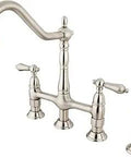 Eight Inch Center Kitchen Faucet With Side Sprayer Satin Nickel No Drip Solid Brass Construction Deck Mount Victorian Style