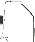 Led Floor Lamp For Eyelash Extensions And Makeup Standing Light With Eye Friendly Glow, 2 Modes, shown in black with sleek design.
