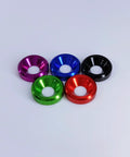 Top Shelf Slick M3 Countersunk Washers Rock Solid Aluminum Alloy Flat Shims Low Profile Gaskets For Fpv Drones Rc Builds Pc Mods And Mechanical Projects Black 60 Pack colorful anodized aluminum washers in purple, green, blue, red, and black.