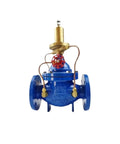 Manual 500X Water Ductile Iron Flow Control Valve With Pressure Relief PN 10 16 DN100 General Purpose Water System Valve Heavy Duty Built To Last 400X 500X Size Easy Manual Operation And Durable Flow Regulation. DN100 blue ductile iron valve with relief