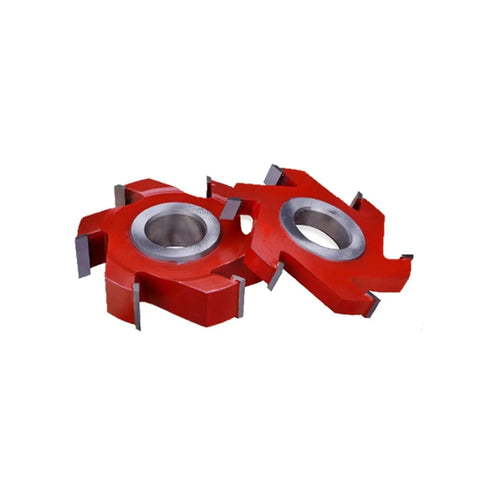 Straight Up Top Shelf Three Piece Tungsten Carbide Spindle Shaper Bits for Woodworkers, red cutting tools for precise T slots.