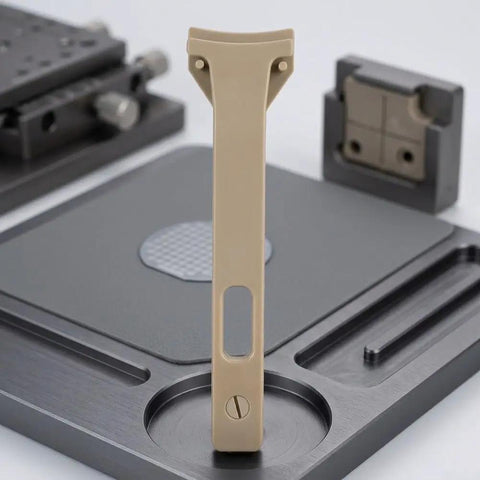 Pro Grade PEEK Tweezers Set For Delicate Semiconductor Handling With Zero Static Build Up And Totally Non Magnetic Tips Solid For Cleanroom Wafer Jobs And Quick Electronics Fixes At Eight Inches on a black work surface.