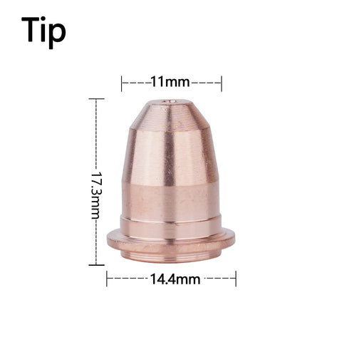 Copper tip component for S45 Air Plasma Cutter Torch Body Head, showing dimensions for air cooled systems