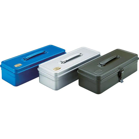 Blue Car Trunk Tool Box Compact Lockable Organizer for Tools and Gear, Portable, shown with other color variations, 12.6 x 5.4 x 3.8 Inches