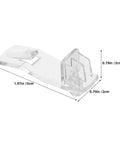Clear Plastic Shelf Pegs 24 Pack With Self Locking Curved Clips And Anti Slip Grooves, dimensions in inches and cm displayed