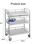 Stainless Steel Medical Trolley With Drawer, 3 Tier Lab Cart For Hospital And Clinic Use, dimensions 60 x 40 x 86 cm.