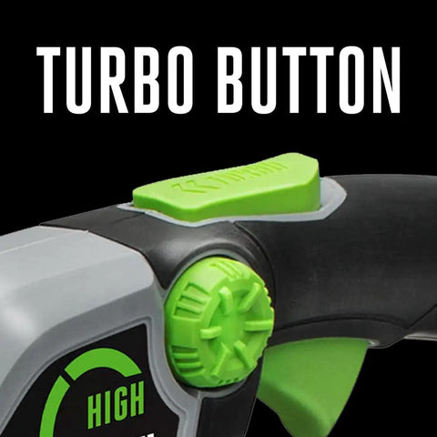 Close-up of turbo button on Cordless Trimmer And Blower Combo Kit With 56V 4.0Ah Battery And Charger POWERLOAD Technology