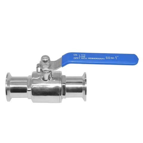 Beduan 1.5-inch tri-clamp stainless steel ball valve with blue handle, 1-inch tube OD