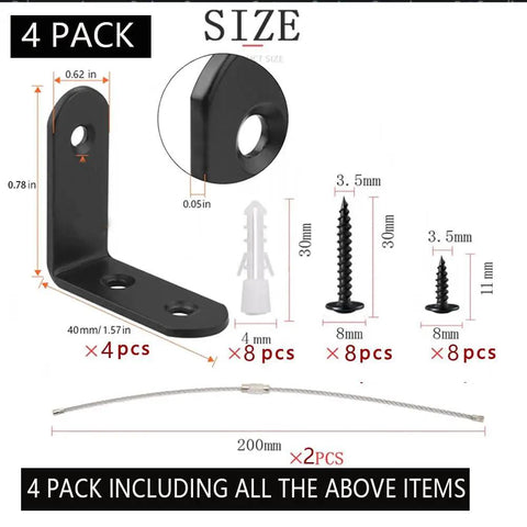 Anti Tip Furniture Anchor Kit For Baby Proofing Dresser And Bookcase, hardware pack with screws and safety straps, black
