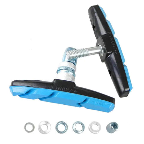Dual Pack 4 Pcs V-Brake Pads 70mm Blue For MTB Mountain Bikes - Side view showing blue rubber pad and mounting hardware