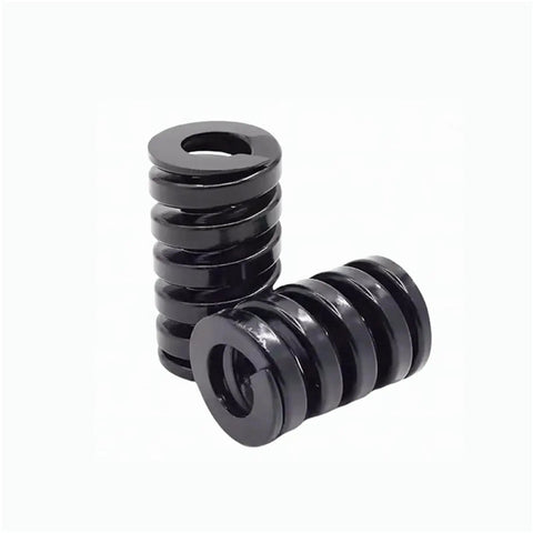 Super Tough Black Alloy Steel Compression Spring 75mm Length And 22MM Outer Diameter shown from side angle.
