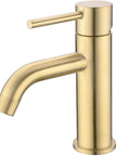 Brushed Gold Bathroom Faucet With Solid Brass Construction Single Hole Deck Mounted Lavatory Vanity Sink Faucet Single Handle Hot And Cold Mixing Ceramic Disc Cartridge Drip Free Spout Reaches About Five Inches