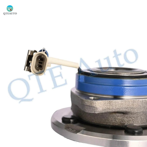 Close-up of Front Wheel Hub Assembly Replacement Pack of 2 for 1997-2001 Cadillac DeVille, Eldorado, Seville, 1st Design Without Heavy Duty Suspension, Sealed Ball Bearing, Wire Clip Included, showing sensor wire clip and ball bearing