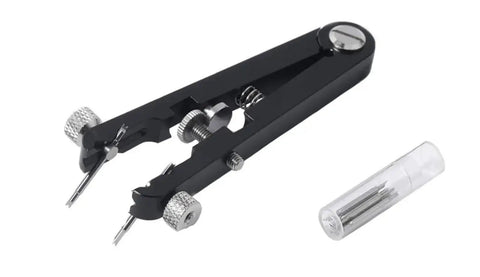 Watch Repair Kit 5-Piece Spring Bar Plier Tool Set with 10 Tips Pins, Black finish spring bar tool with visible tips.