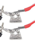 Badass Toggle Clamps With Quick Release Latch For Welding Jigs And Heavy Duty Fixtures Crafted From Premium 304 Stainless Steel Delivers Bone Crushing Grip Two Pack, showing rugged design and red handles.