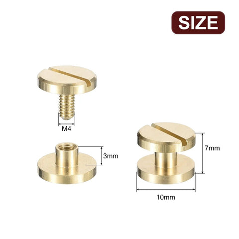 Heavy Duty Brass Chicago Screws 30 Pack Flat Head Binding Posts for Leather Crafting, M4 size, 7mm depth, durable brass material.