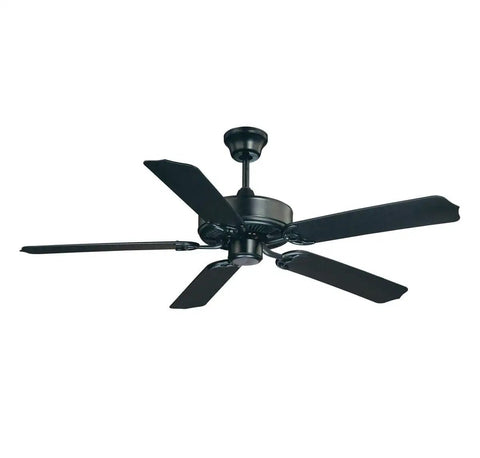 Downrod Mount Ceiling Fan With Five Black Blades Flat Black Finish 52 Inch Sweep Indoor Outdoor Safe Mission Style 120 Volt Operation