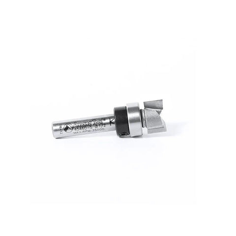 Carbide Tipped Flush Trim Plunge Router Bit With Ball Bearing Pilot For Template Routing One Half Inch Diameter One Quarter Inch Cutting Height One Quarter Inch Shank Overall Length One And Five Eighths Inches