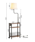 Floor Lamp With Integrated Table And Storage Baskets End Table With Three Color Temperature LED Bulbs Nightstand With USB Charging Station And Shelves Side Table For Living Room Bedroom Or Office Brown, dimensions shown