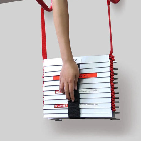 Retractable Two Story Fire Escape Ladder For Windows 13 Feet No Tools Needed Easy To Use Emergency Escape with secure hooks.