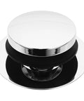 Universal Bathtub Drain Stopper Press Plug with Copper Core, chrome finish, round shape, suitable for bathtub drainage.
