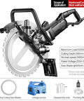Heavy Duty Electric Concrete Ring Saw 5200W Handheld Cutting Tool With Built In Water Pump showing 405mm blade for cutting.