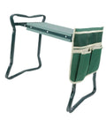 Garden Kneeler Seat And Bench With Detachable Design, sturdy frame, green tool bag, ideal for outdoor yard work