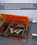 Front view: Woxcker L2 MAX 10W laser engraver with orange enclosure and 300x300mm bed; butterfly on honeycomb.