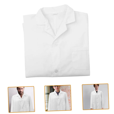 Mens Lab Coat Costume For Adults, Breathable White Doctor Jacket, Skin Friendly Medical Coat displayed with pocket detail
