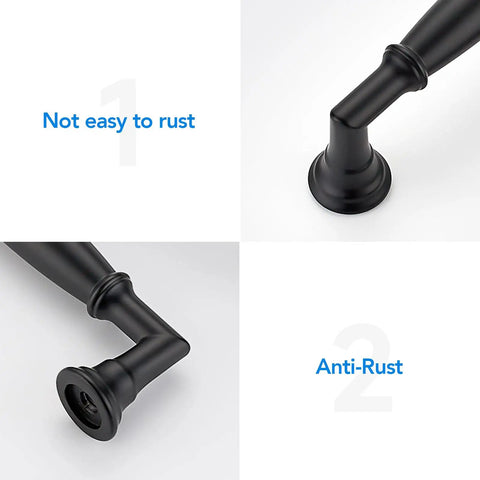 Close-up view of matte black cabinet handle showcasing heavy duty zinc alloy material for durability.