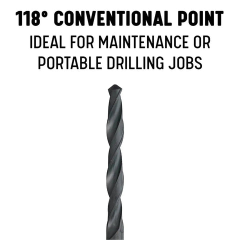 Heavy Duty Drill Bit Set For Daily Jobsite Grinds Plus Quick Fixes Features Black Oxide Coat That Lowers Heat And Boosts Grip 29 Sizes span sixteenths to half inch with quarter inch shank for snug fit and smooth spin, showcasing 118° conventional point drill bit.