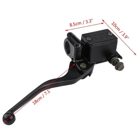 Right Front Hydraulic Brake Master Cylinder For ATV And Motorcycle with adjustable lever, shown in side view with dimensions.