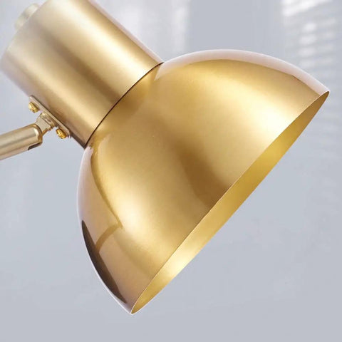 Industrial Metal Swing Arm Wall Sconce With A Sleek Dome Shade And Knockout Build For Cozy Bedroom Or Living Room Reading Vibes E27 Socket Modern Wall Fixture Black Brass Finish close-up of gold dome shade detailing