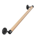 2Ft Wood Hand Rail For Stairs With Black Metal Brackets, Outdoor Steps Banister Deck Rails, Safe Grab Bar For Seniors And Kids, Beech Wood
