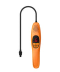 Elitech refrigerant leak detector, handheld orange device with digital display and flexible probe.