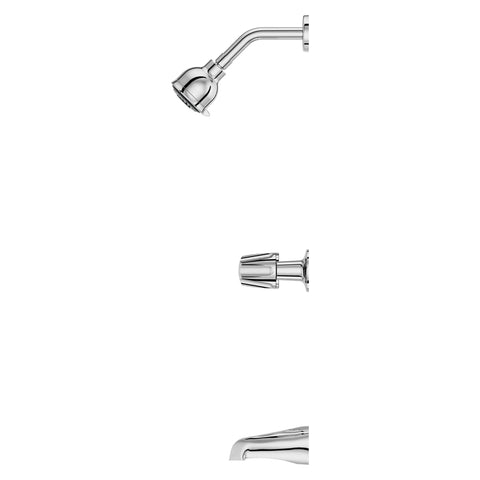 Three Handle Tub And Shower Faucet With Metal Verve Knob Handles In Polished Chrome For A Slick Bath Upgrade Includes 5 Hole Installation Valve