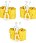 Three yellow Magnetic Fuel Saver XP-2 Vehicle Economizer units with zip ties for Cars, Trucks, and Motorcycles.
