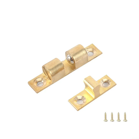 Solid Brass Double Ball Tension Roller Catch Latch For Cabinets And Furniture Doors, Adjustable Gold Tone Door Top Bead With Screws