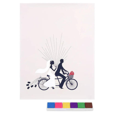Legit Interactive Wedding Fingerprint Canvas Guest Book Pairing Six Bright Inks With A Cool Couples Bike Design on canvas.