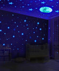 Glow In The Dark Star And Moon Stickers Kit With 1120 Pieces For Ceiling Decor, creating night sky vibe in kids room.