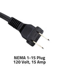 NEMA 1-15 Plug with cord, 120 Volt, 15 Amp for connecting silicone battery pad warmer.