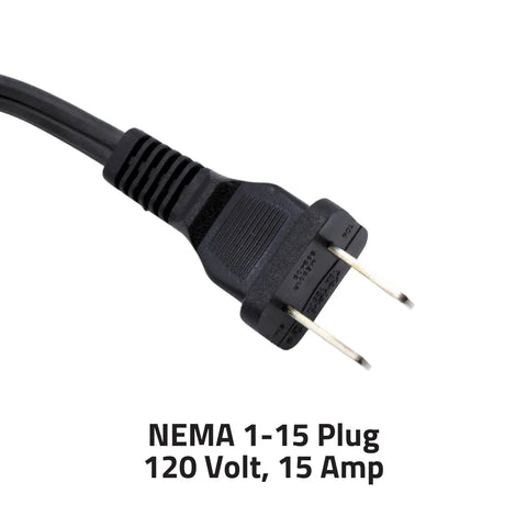 NEMA 1-15 Plug with cord, 120 Volt, 15 Amp for connecting silicone battery pad warmer.