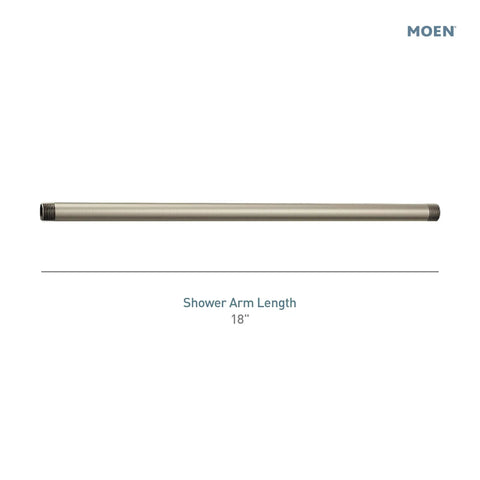 Extended 18-Inch Straight Overhead Shower Arm In Matte Black Finish With 1/2 Inch IPS Connections displayed front view